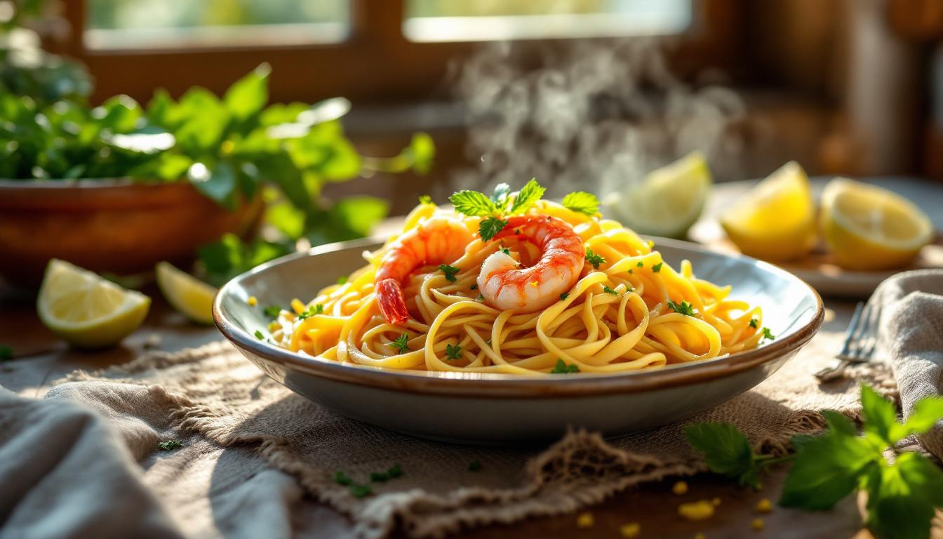 Tagliatelles aux crevettes de Mamie : saveurs ensoleillées d’antan