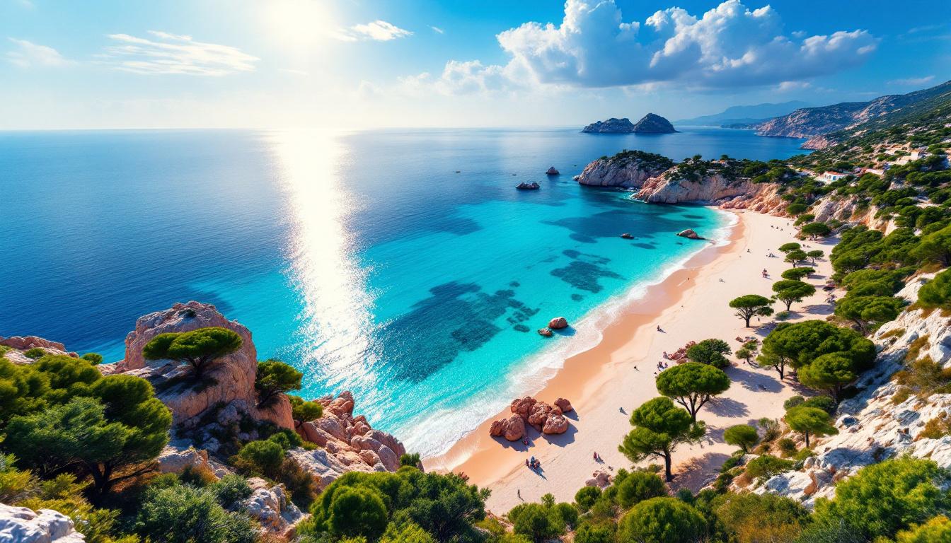 Cette plage de 2 km où pins centenaires et rochers roses bordent une eau turquoise