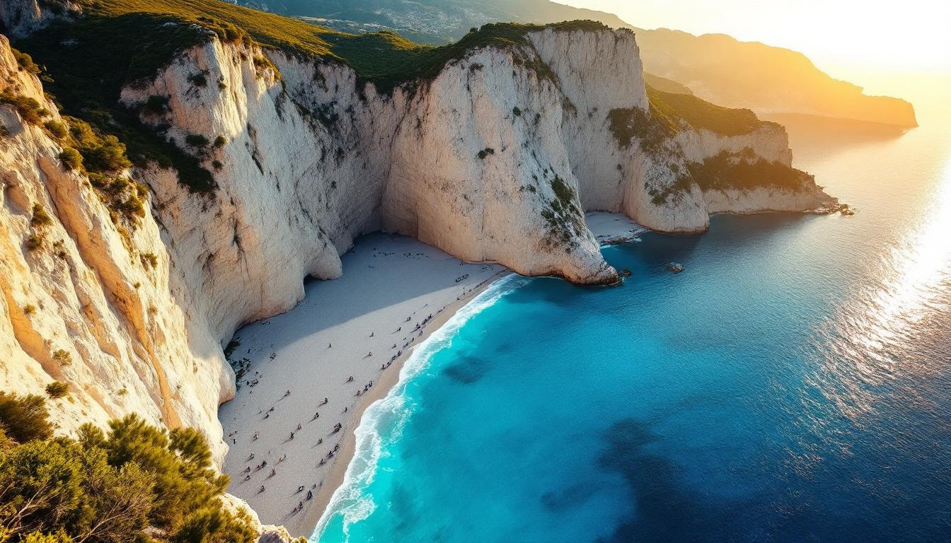 Cette plage de 200 m où des falaises de 70 m dominent une mer turquoise