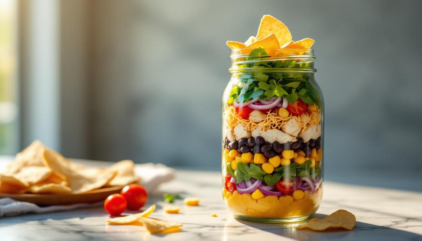 Bocaux de salade tortilla au poulet: fraîcheur et saveurs tex-mex