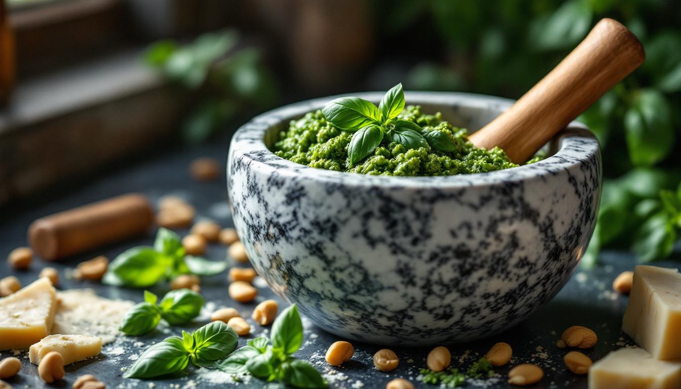 Pesto alla genovese : les saveurs de Ligurie dans le mortier de Nonna