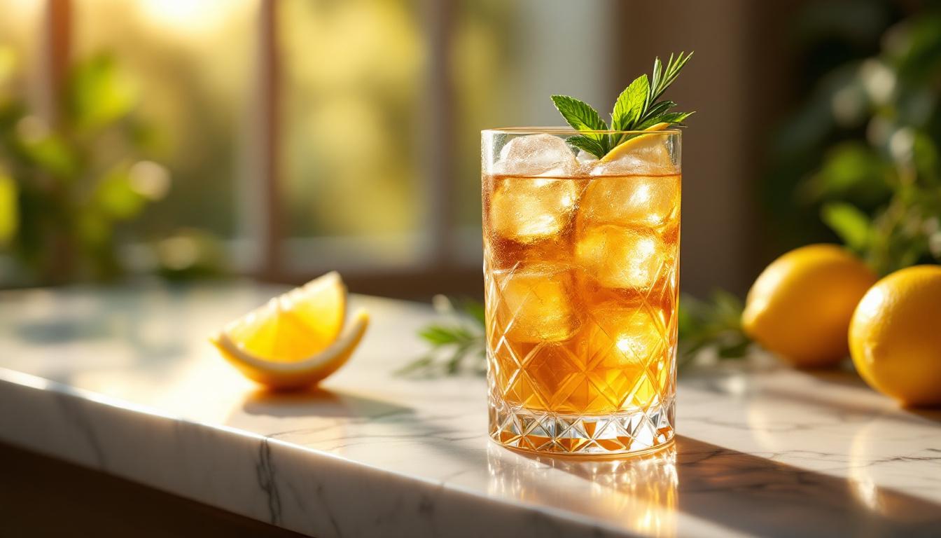 Cocktail d&rsquo;été raffiné: thé noir, bourbon et citron à la française