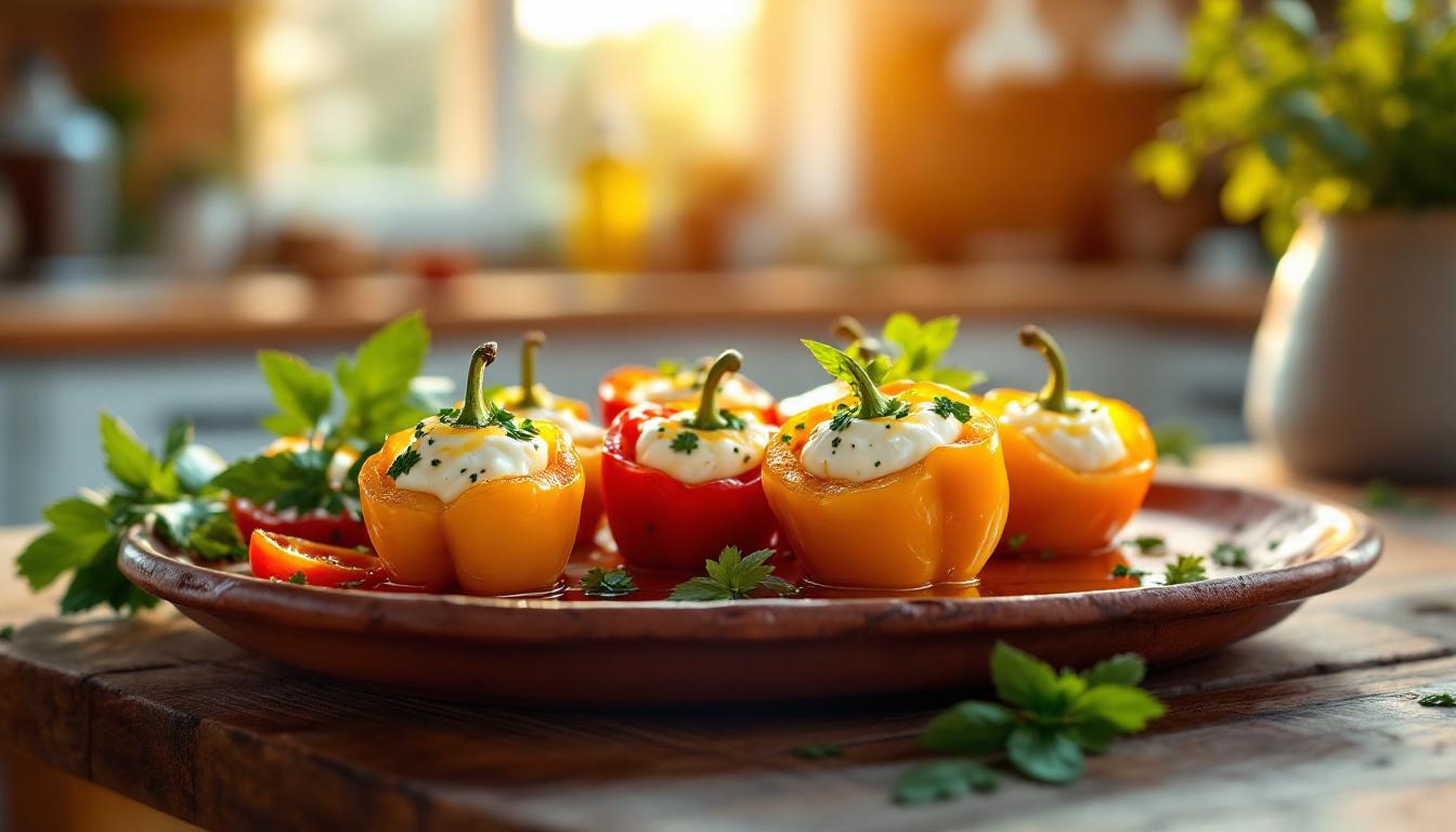 Mini-poivrons farcis au chèvre: l&rsquo;élégance méditerranéenne en 15 min