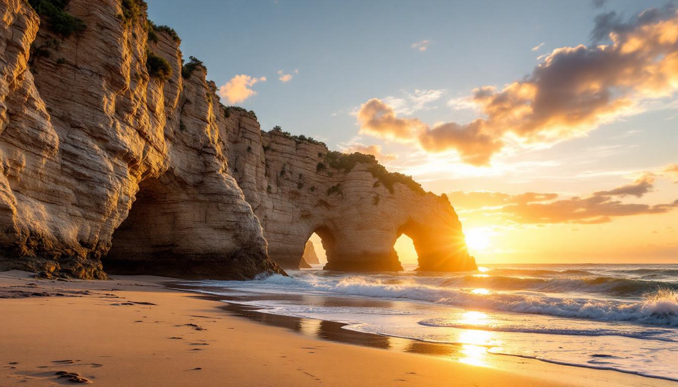 Cette plage de 1,5 km où 27,5 m d&rsquo;arches rocheuses émergent à marée basse