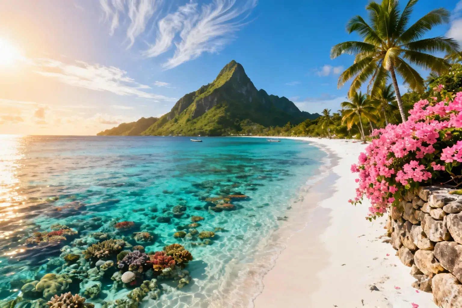 Crique tropicale d'Anse Chastanet avec eau turquoise, récif corallien et montagnes des Pitons en arrière-plan