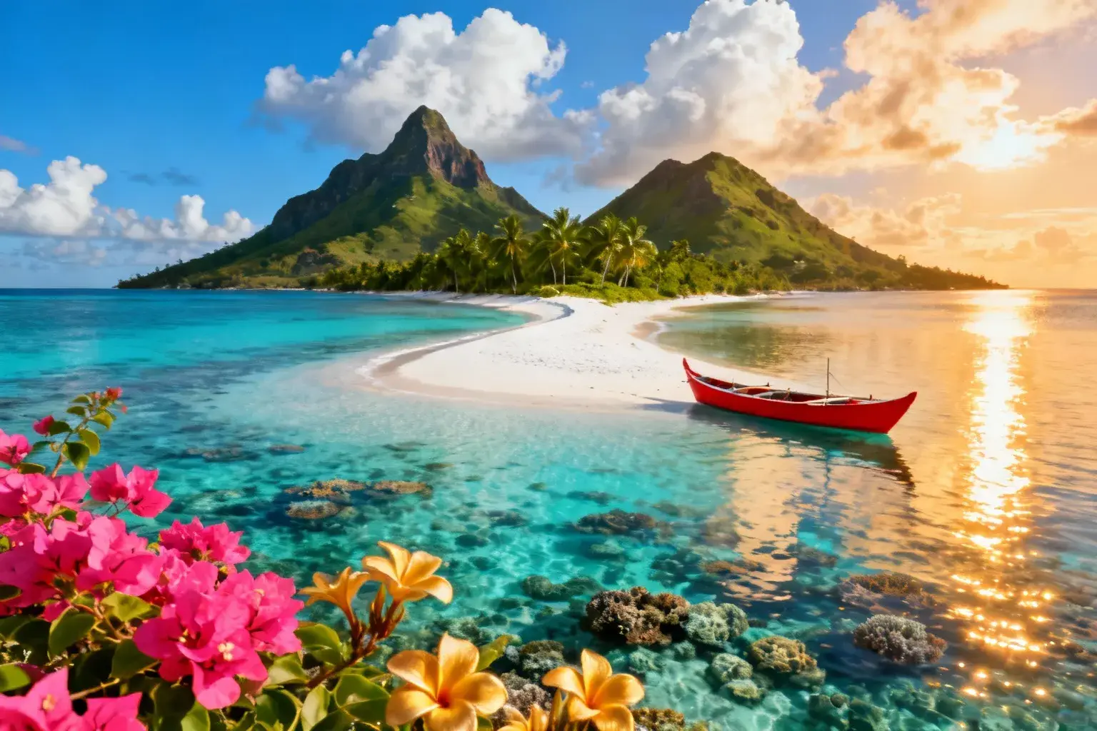 Deux îles volcaniques reliées par une bande de sable blanc entourée d'eau turquoise à Nosy Iranja, Madagascar