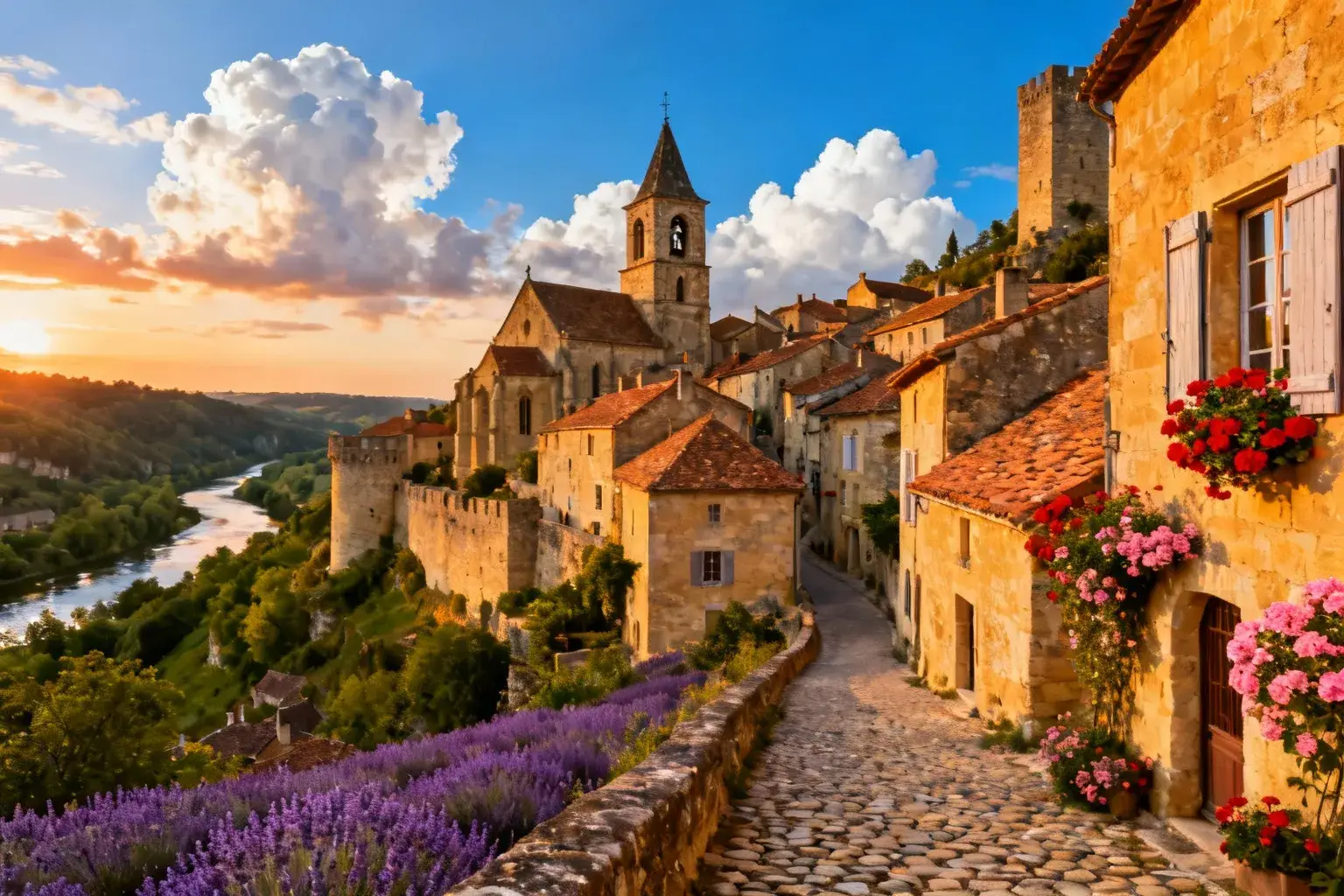 Petit village pittoresque de Dordogne sous une nuit étoilée avec température élevée