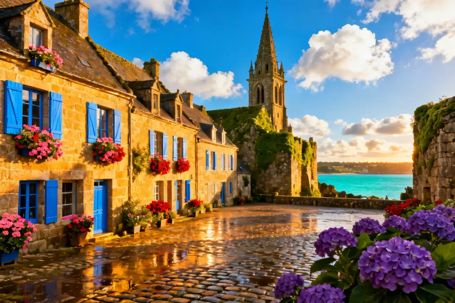 Petit village français pittoresque avec son ermitage irlandais unique entouré de nature verdoyante