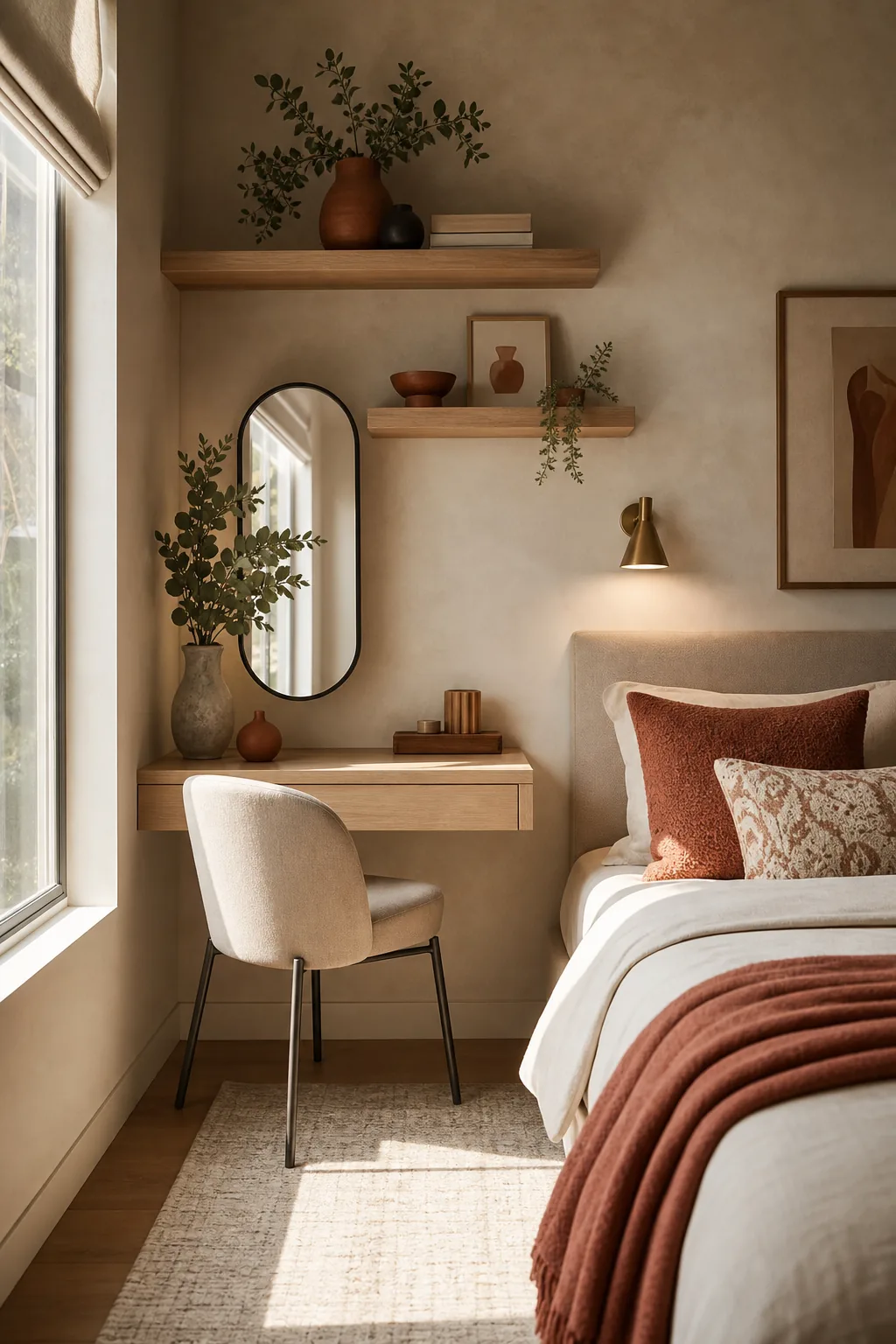 Bureau mural compact dans une petite chambre