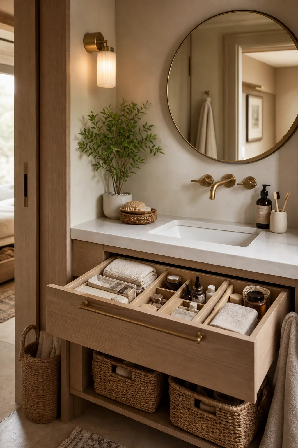 Meuble vasque organisé avec paniers