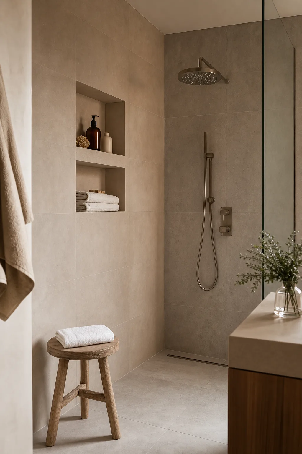 Niche de douche avec produits rangés