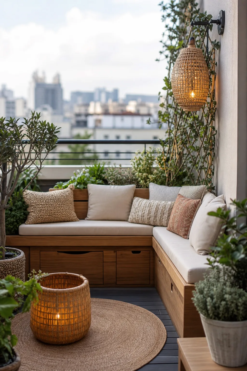Banc de terrasse avec rangement intégré